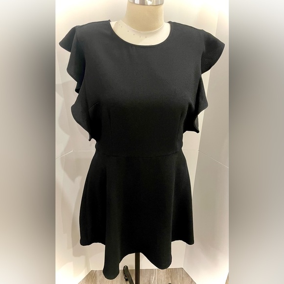 Who What Wear Fit & Flare Sleeveless with Ruffle Detail Dress, Black, Size Large - Picture 3 of 7